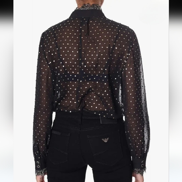 Ted Baker London Riiaa Joyous Sheer Gold Dot Button-down Blouse Size 3/US 8 - Picture 4 of 9